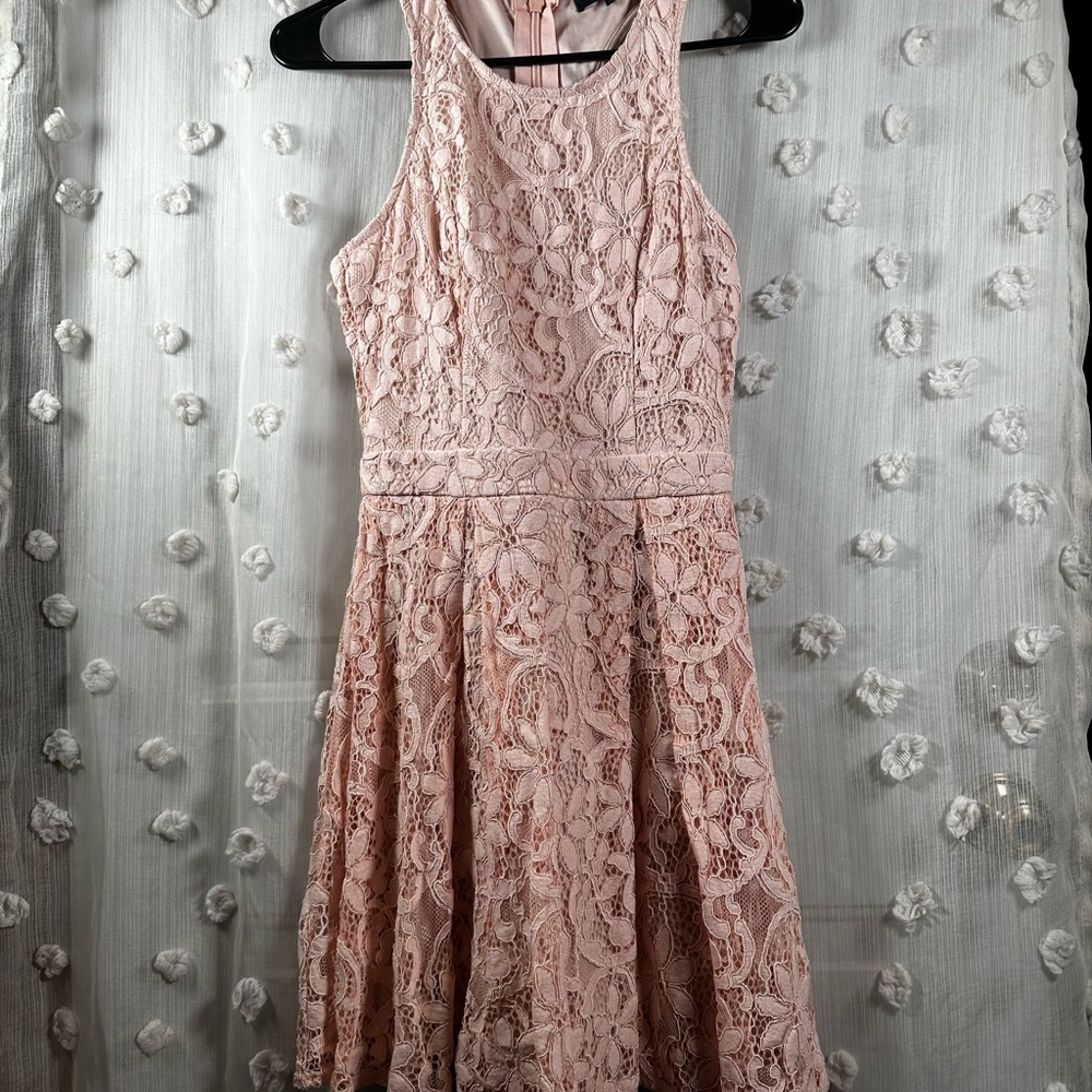 Lulus Women’s Blush Pink Lace Skater Dress Prom Pick Size Small